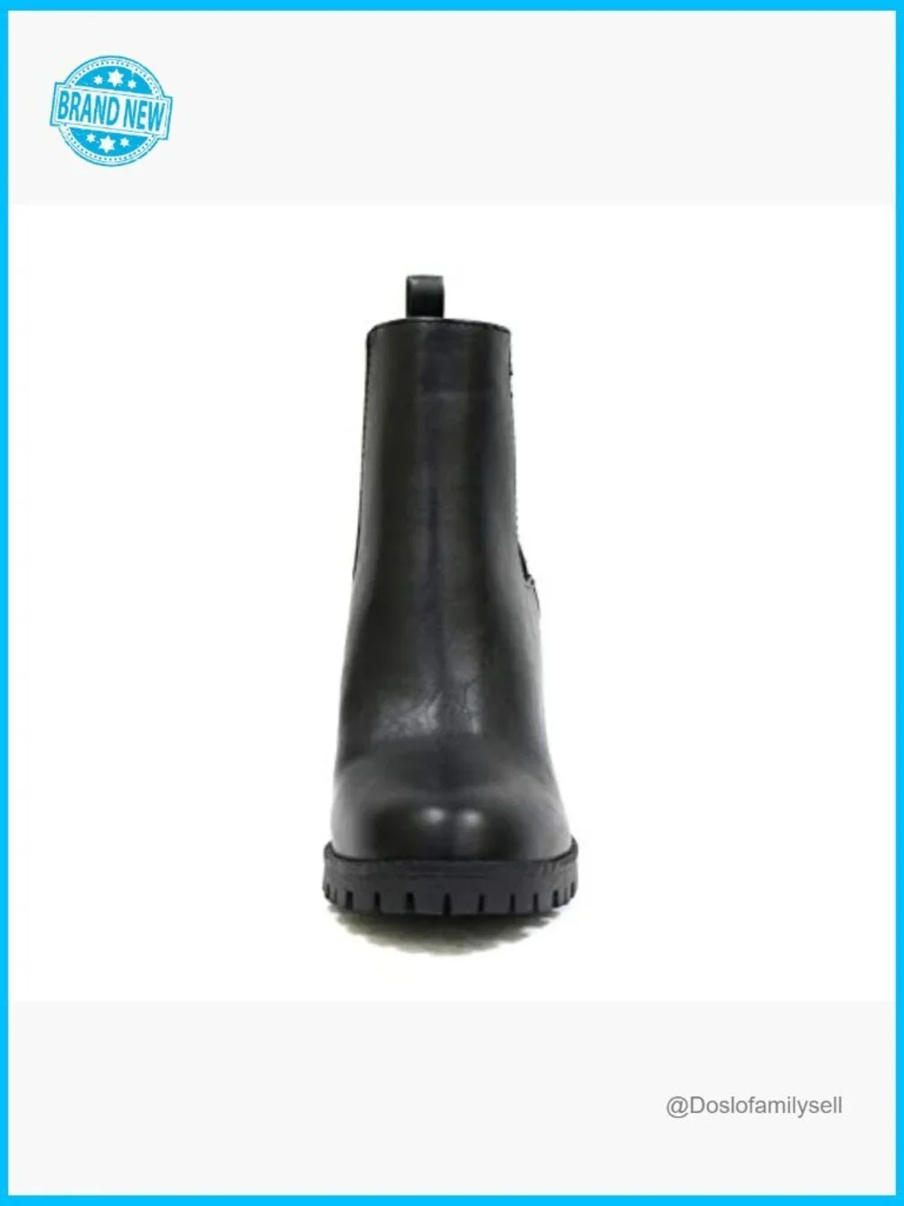 Black Ankle Boot with Lug Sole, Elastic Gore, Block Heel 3.5 inch